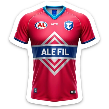 Cinematic Realistic image of an AFL jersey rendered in vibrant team colors with detailed fabric textures and dynamic creases, illuminated by bold, stadium lighting that accentuates its sporty character sticker