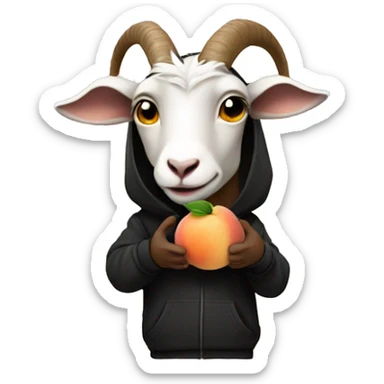 Goat wearing a black hoodie holding a peach sticker