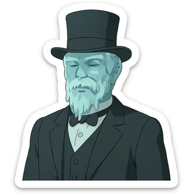 ghibli style frozen man in a black and white suit with a top hat sticker