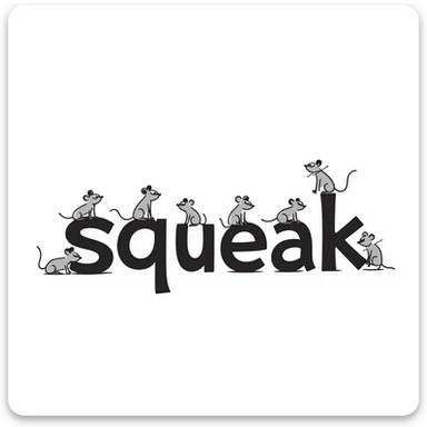 the word 'squeak' illustrated in a playful doodle style with hand drawn text sticker