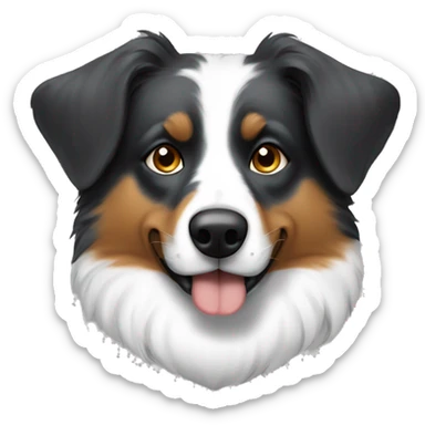 Tricolor Australian Sheppard covering his nose with his paws with a stink cloud over his head sticker