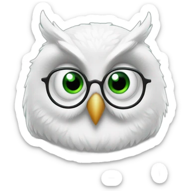 white Owl with nerd glasses and green eyes sticker