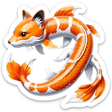 Exotic Tropical Floral Swirl-Patterned Tribal Pretty Asian ornate painted Japanese aesthetic beautiful shiny pretty glossy smooth elegant Koi-Fish-Kitsune-fox-Yokai-animal-creature, with 4 legs, with tiger stripes on it sticker