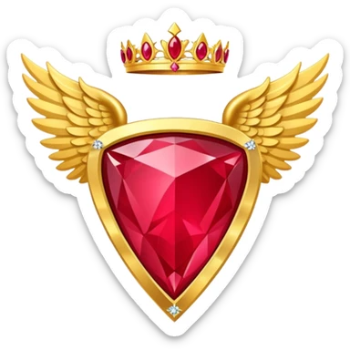 Big triangle rubby stone award-in-frame-decorated-with-big-golden-angel--wings and tiara sticker