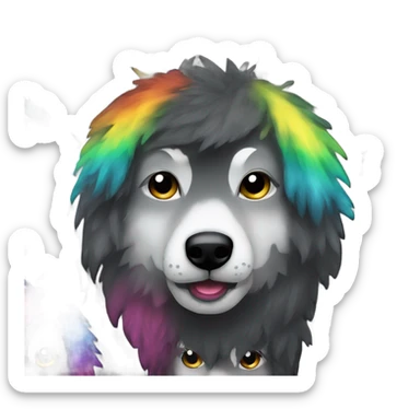 Wolf dog all black face and rainbow glitter fur sticker