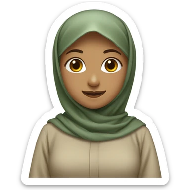 girl wearing a long sage green abaya. Smiling and with beige hijab. girl is standing up  sticker