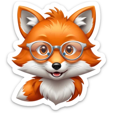 A surprised fox with sparkling fur, a glowing tail, a silver star on its forehead, and round glasses, with wide open mouth and eyes, looking shocked or scared. 🦊😱 sticker