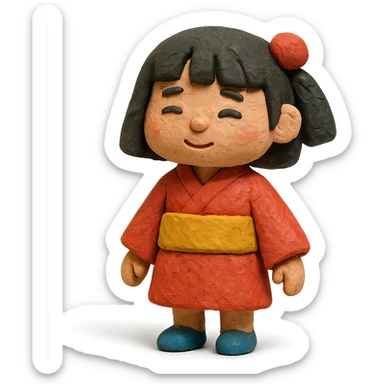 Japanese girl, claymation style, textured, handmade look sticker