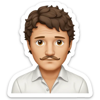 Pedro pascal looking steamy in an opened white button down shirt with perfect ringlets short hair  sticker