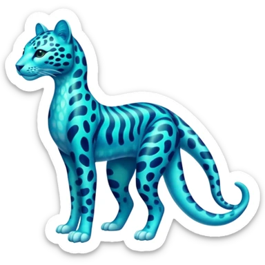 Bioluminescent Neon-Cyan Ripple-Patterned Soft-Scaled Aquatic Fantastical Liepard-Amaura-Manokit-fusion creature (full body) sticker
