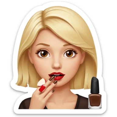 👁️🫦👁️💁🏼‍♀️ aguicheuse. elle se mord le coin de la lèvres. Elle est blonde. Ongles vernis marrons   sticker