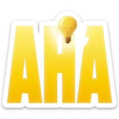 A bold yellow "AHA" with light-bulb effect sticker