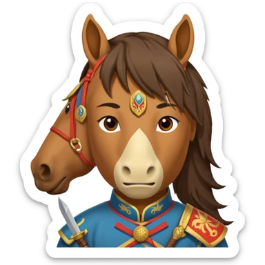 horse face, mogolian ancient army with small knife sticker