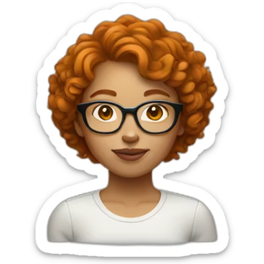 woman with short curly ginger hair glasses sticker