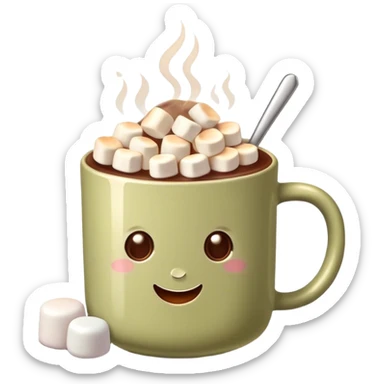 Light olive mug of hot chocolate with marshmallows  sticker