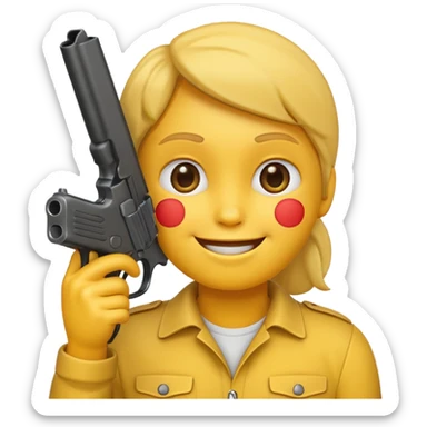 Create a smiling face emoji that’s holding a gun aimed to their forehead sticker