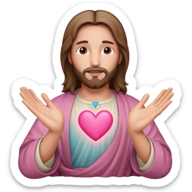 Jesus making a pink heart with his hands sticker