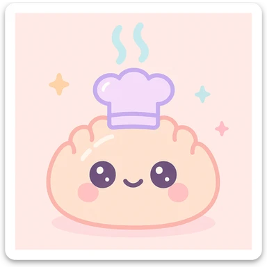 kawaii dumpling with a chef hat, smiling, steam rising sticker