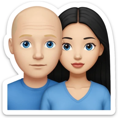 Bald white man blue eyes in love with Filipina woman with long hair and dark eyes sticker