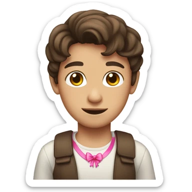 brunette boy with light skin and two pink bow on front of head  sticker