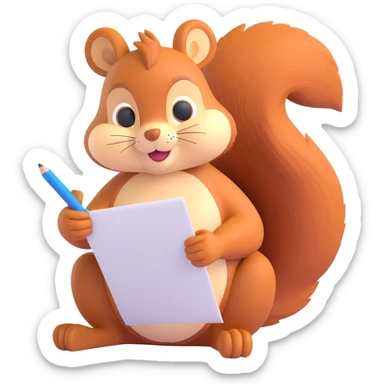 a squirrel writing a paper sticker
