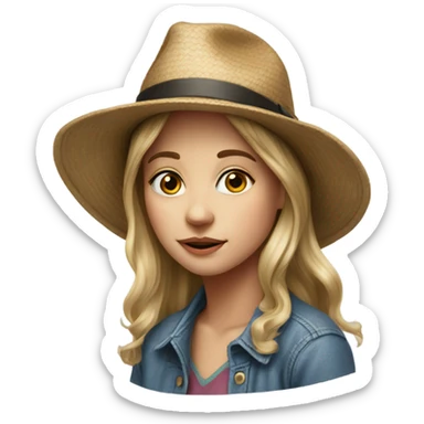 realistic portrait of a girl with hat sticker