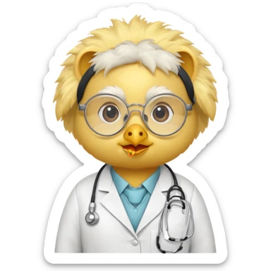 chick animal with glasses, wearing doctor uniform sticker