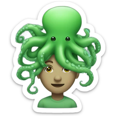 person with octopus on their head who is green sticker