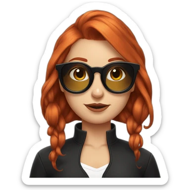 Bad Redhead girl bun Sun glass bun and wearing black with a cockatiel in the shoulder sticker