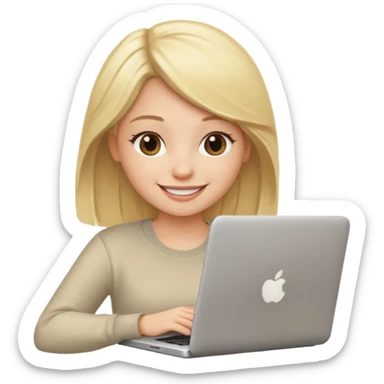 create an emoji of a woman working on her laptop. She is blond and young. sticker