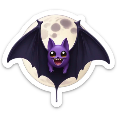 purple black vampire bat wings flying in front of large dripping crescent moon sticker