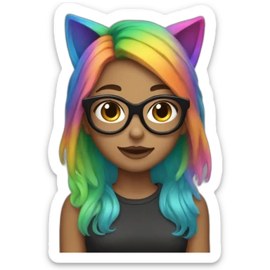 girl with cat ears, rainbow hair and dark glasess sticker