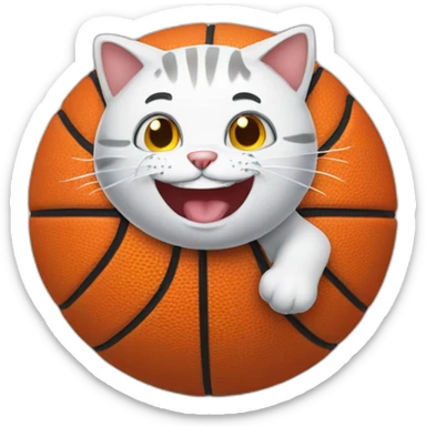 happy cat playing basketball sticker