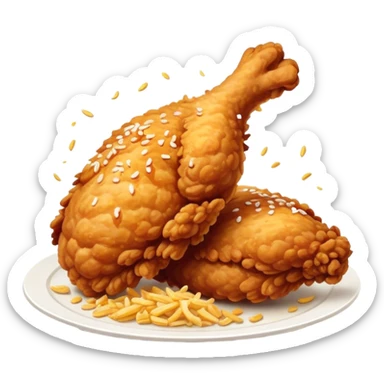 Cinematic crispy fried chicken, golden and crunchy, juicy inside, steaming as it is freshly served, sprinkled with seasoning, rich golden tones, inviting and delicious. sticker