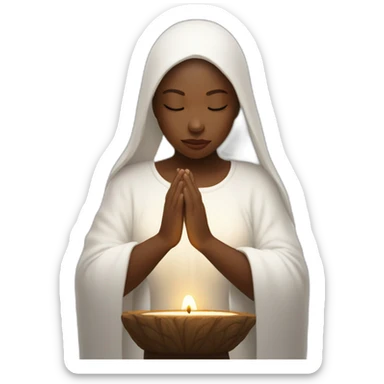 a girl with white skin prays at a candle in her left  sticker
