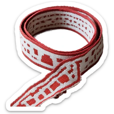 
 belt is considered an excellent handiwork of folk weavers. It consists of two-color red-white patterned fabric sticker
