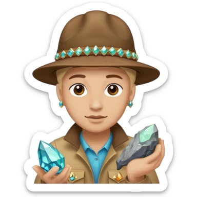 mineral rock fan geologist just face with lots of gem accessories sticker