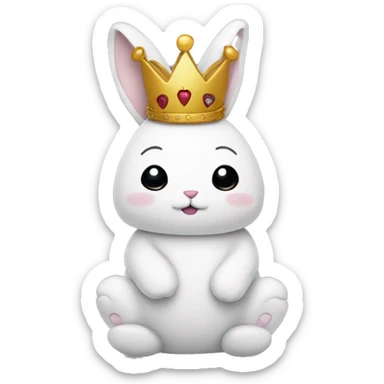 Stuffed sitting stitched White bunny with crown. Burgundy heart sticker