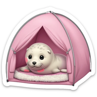 Gray Seal in a light pink tent  sticker