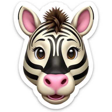 Cinematic Comical Zebra Portrait Emoji, Head tilted dramatically with an exaggeratedly amused expression, featuring a striking, glossy striped Fur with bold contrasts and wide, expressive eyes filled with playful disbelief, Simplified yet hilariously expressive features, highly detailed, glowing with a slightly sassy glow, high shine, dramatic yet playful, stylized with an air of cheeky savannah mischief, bright and endearing, soft glowing outline, capturing the essence of a spirited and over-the-top zebra, so meme-worthy it feels like it could prance its way into internet fame instantly! sticker