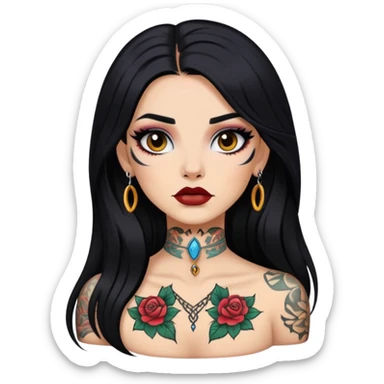 pretty neck tattoo long hair baddie with makeup sticker