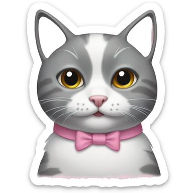 Gray and white cat with pink bow sticker