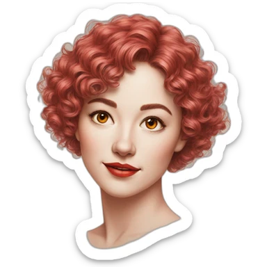 Drawing sketch of woman with short wavy hair on paper red crayon sticker