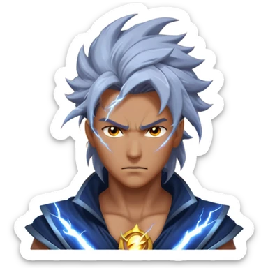 storm rider portrait, head and shoulders only, wind-swept hair, crackling lightning aura, storm clouds swirling behind, intense glowing eyes, epic fantasy vibe, 3D cartoon, mobile game icon style, clean background, no text, no watermark
 sticker