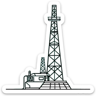 Drilling rig tower with simple lines, minimalist design with soft gradients in sky blue, teal green, white, and light gray sticker