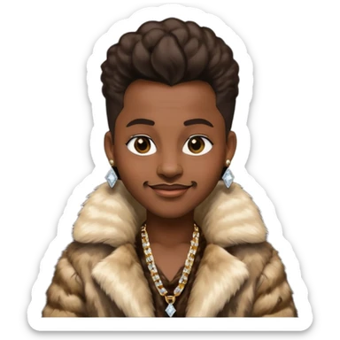 rapper emoji with fur coat, diamond earrings, smirking sticker