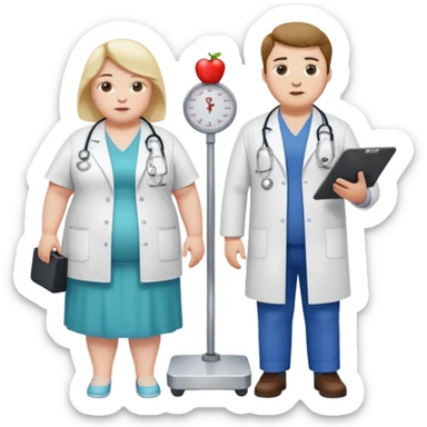 pessoa gorda em cima de balança e medico do lado sticker