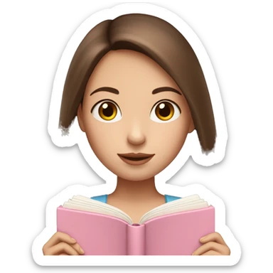 fair-skinned girl with long and straight brown hair holding a baby-pink-colored book sticker