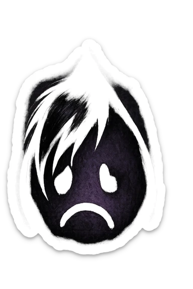 emo-style teardrop, black and purple, moody sticker