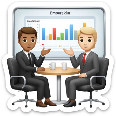 create slides where 2 developers are discussing in a meeting room sticker